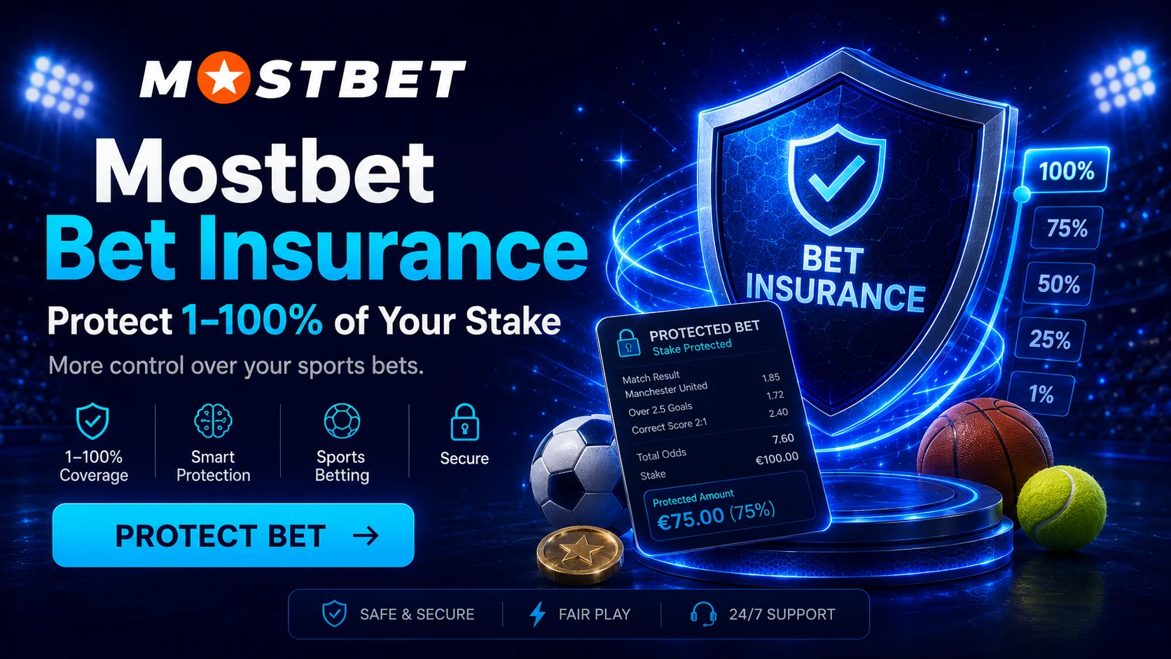 Asuransi taruhan Mostbet melindungi sebagian nilai stake