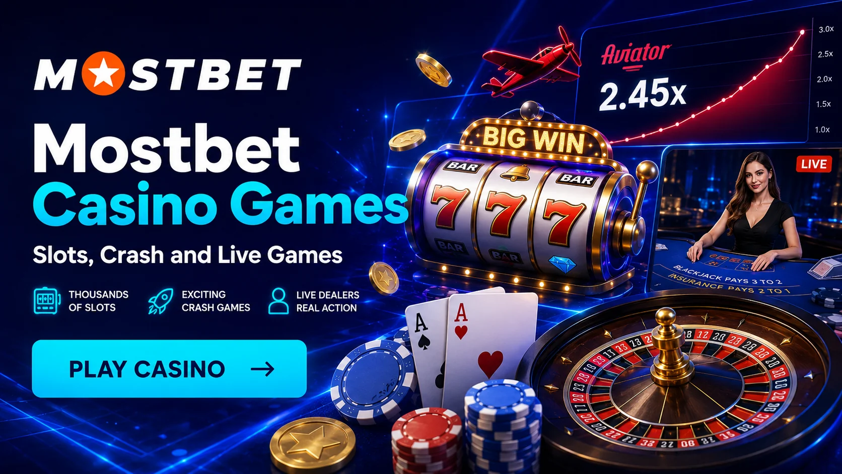 Lobi kasino Mostbet dengan slot dan game crash