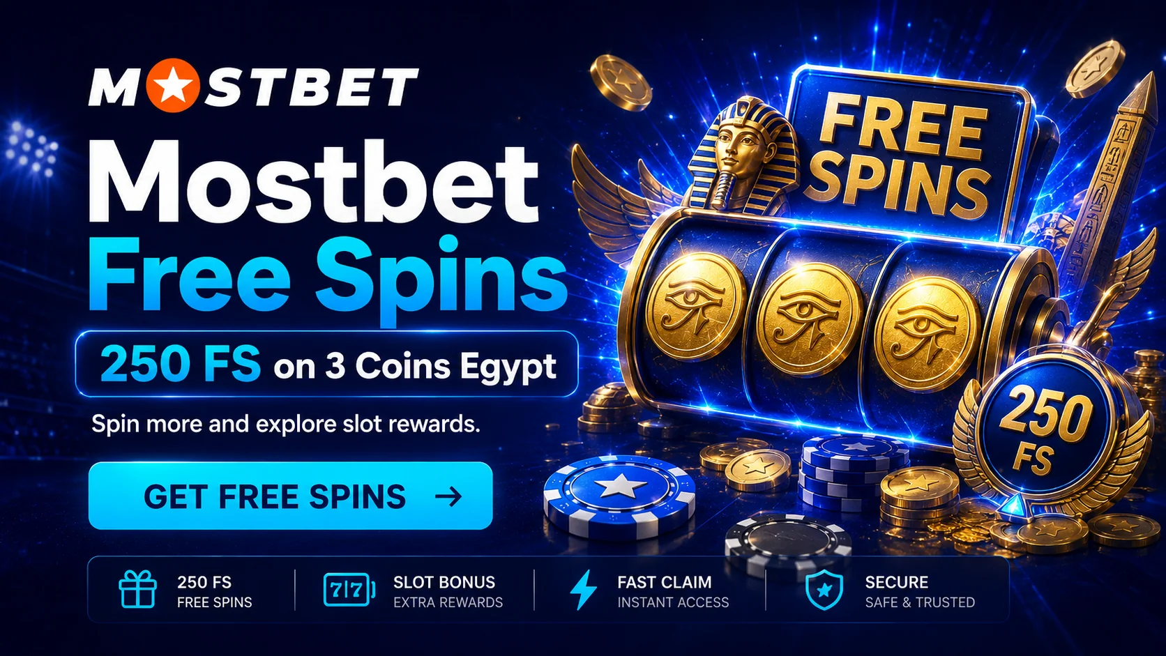 250 putaran gratis Mostbet di slot 3 Coins: Egypt