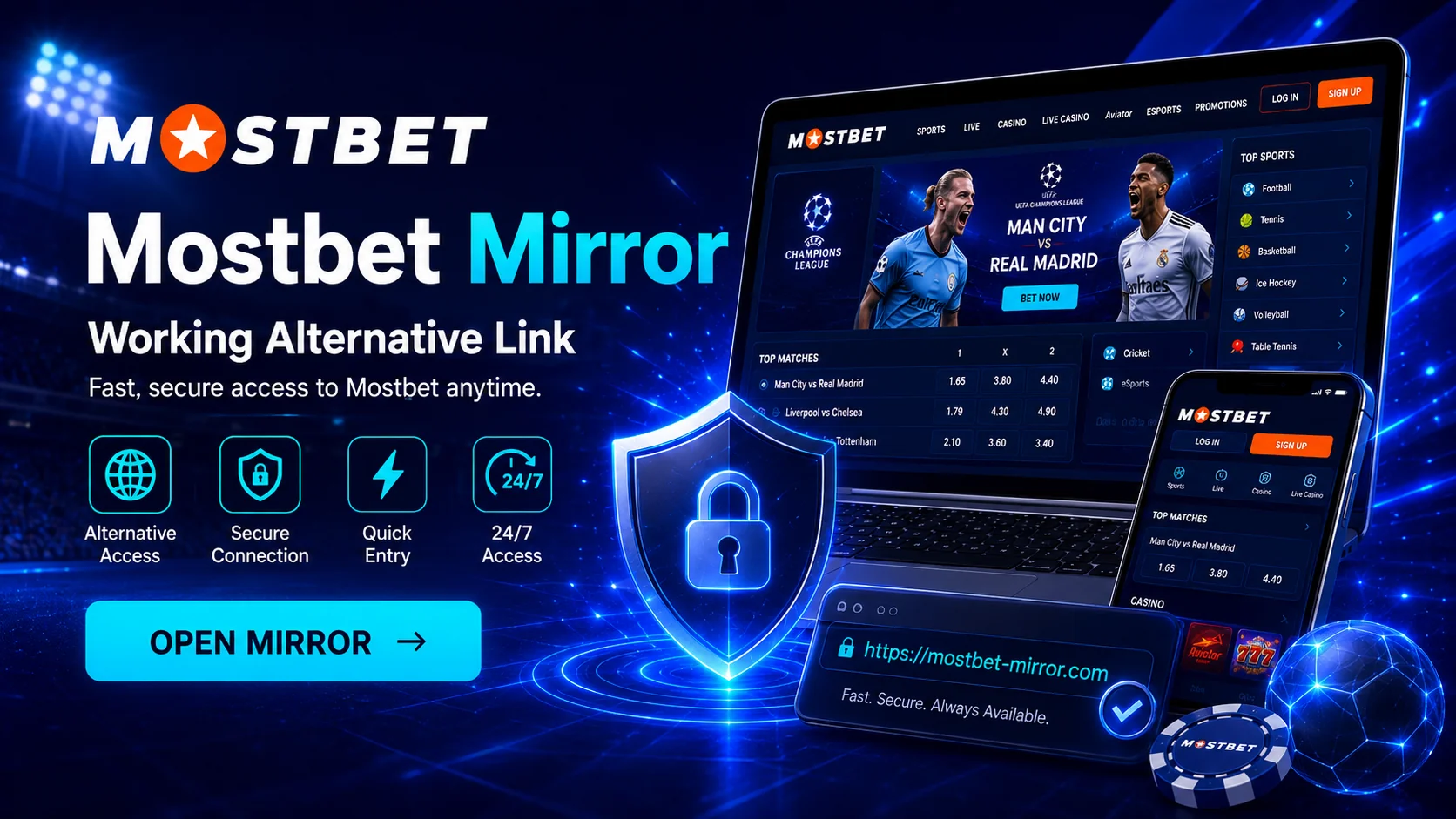 Link alternatif Mostbet terbuka di layar ponsel setelah domain utama diblokir