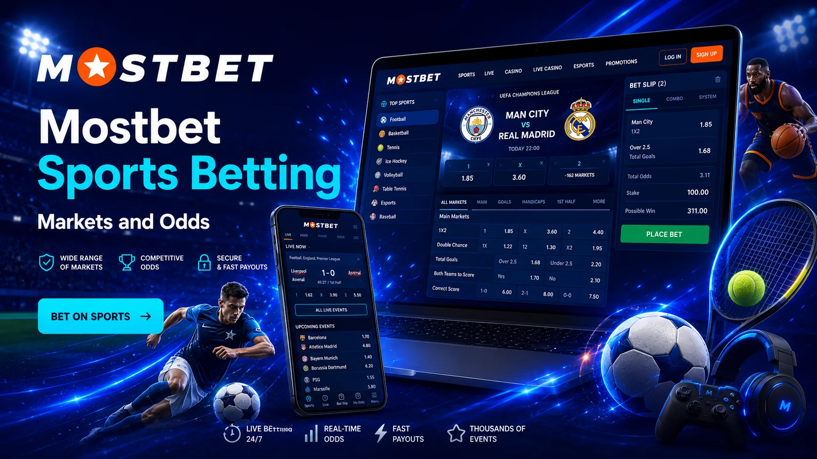 Ikhtisar taruhan olahraga Mostbet meliputi bola, UFC, esports, dan taruhan live